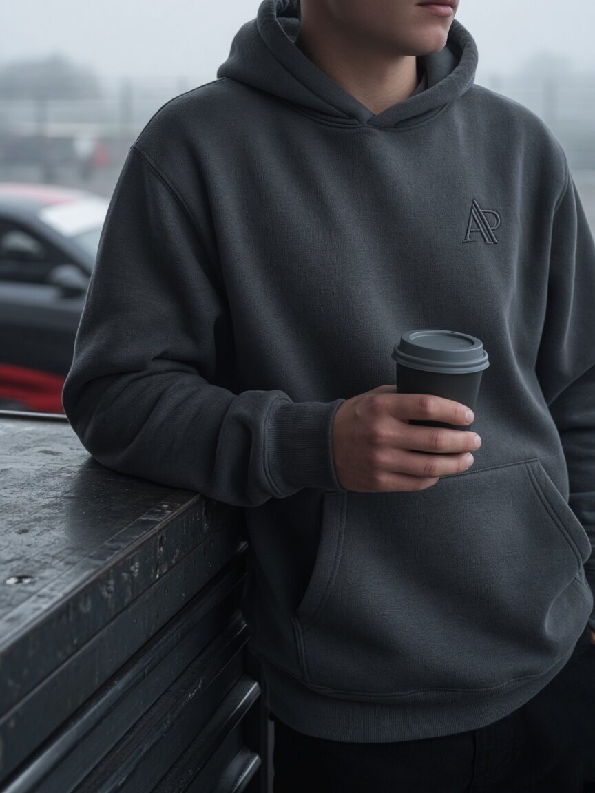 Hoodie Lourd Anthracite — porté en situation