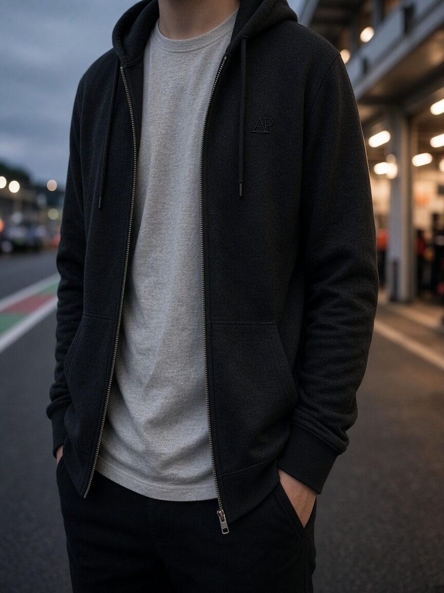 Hoodie Zippé Paddock — porté en situation