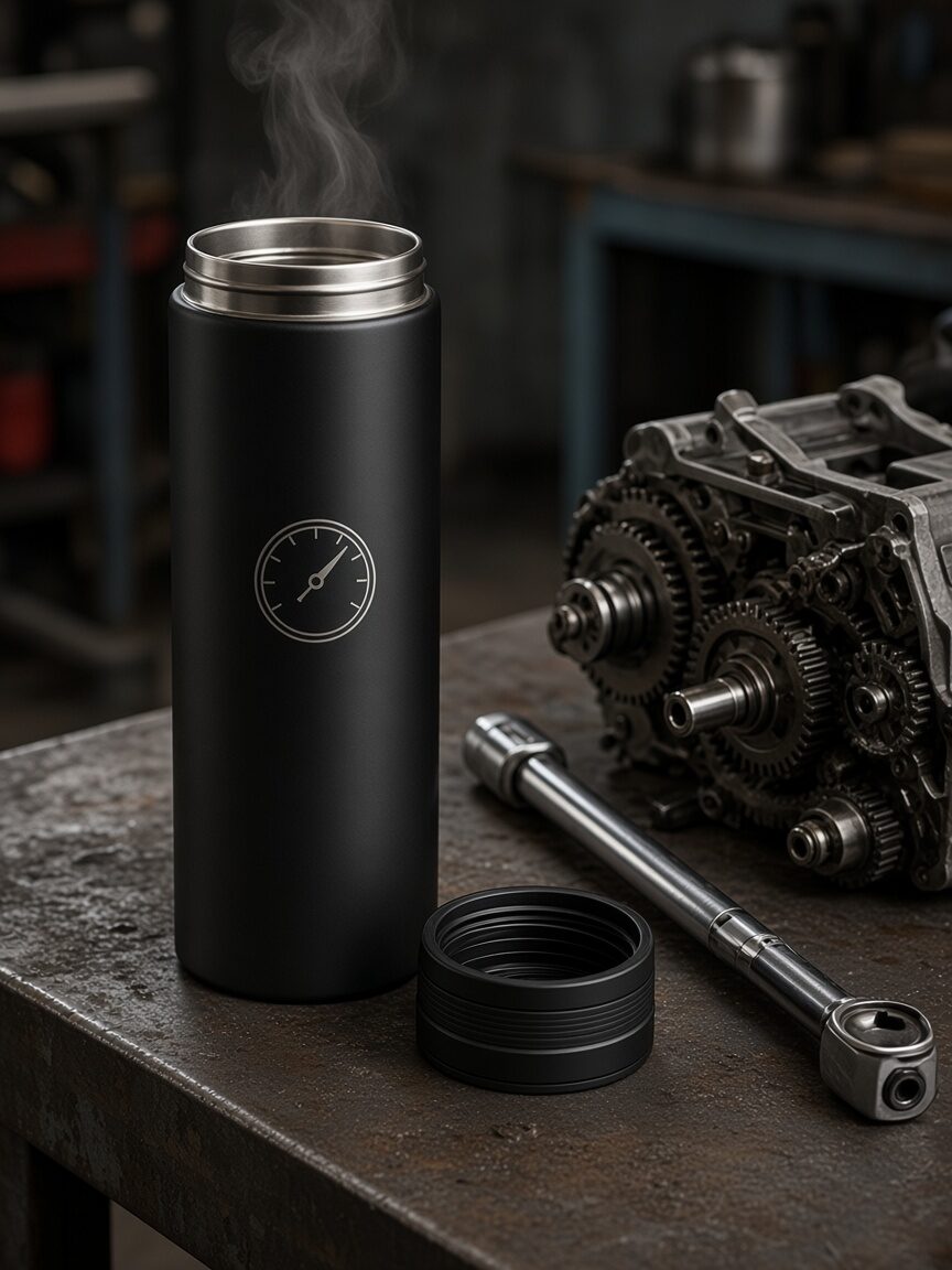 Mug Thermos Banc d'Essai — porté en situation