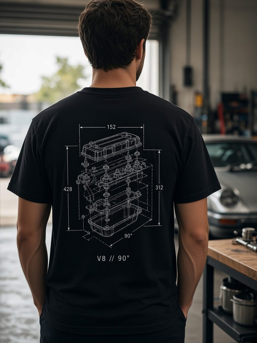T-shirt Blueprint V8 — porté en situation